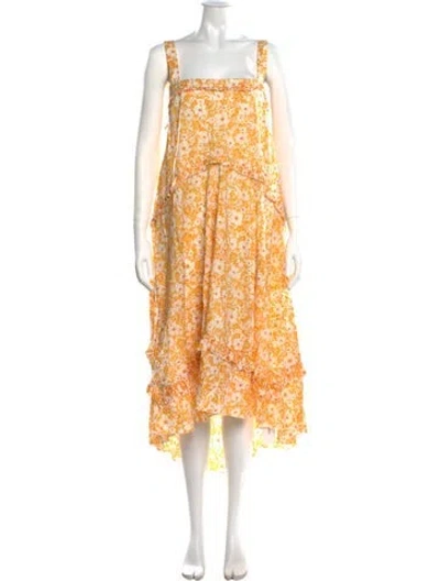 Pre-owned Scanlan Theodore Floral Print Midi Length Dress In Orange