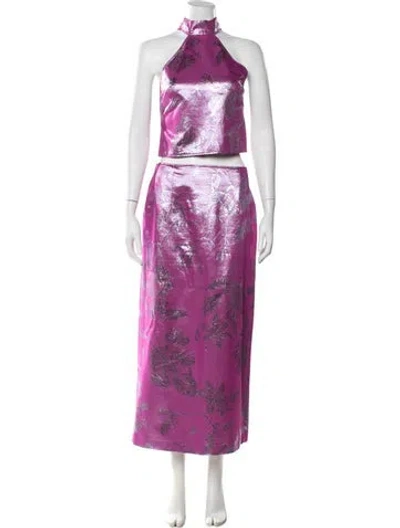 Pre-owned Scanlan Theodore Floral Print Skirt Set In Purple