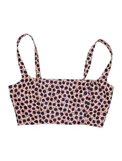 Pre-owned Scanlan Theodore Floral Print Square Neckline Crop Top In Brown