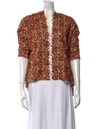 Pre-owned Scanlan Theodore Floral Print V-neck Top In Orange