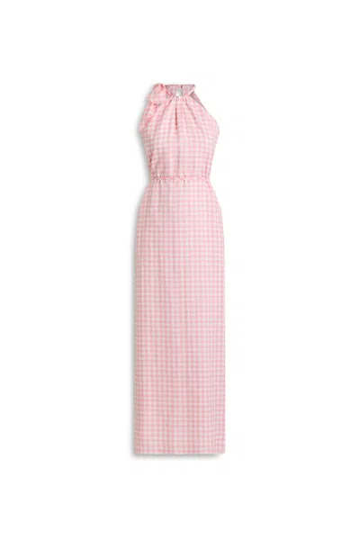 Scanlan Theodore Gingham Tie Neck Dress In Pink