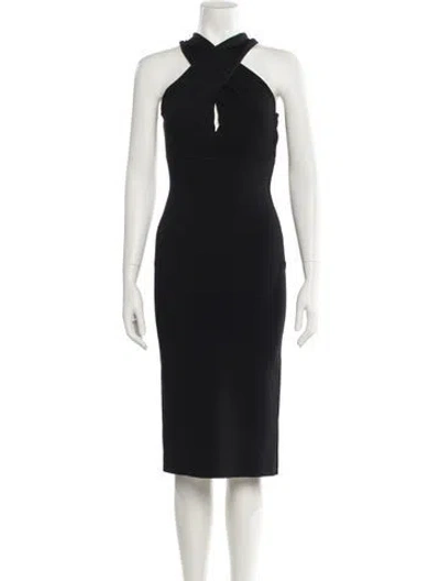 Pre-owned Scanlan Theodore Halterneck Midi Length Dress In Black
