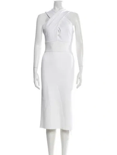Pre-owned Scanlan Theodore Halterneck Midi Length Dress In Neutrals/white
