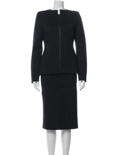 Pre-owned Scanlan Theodore Keyhole Accent Skirt Suit In Blue