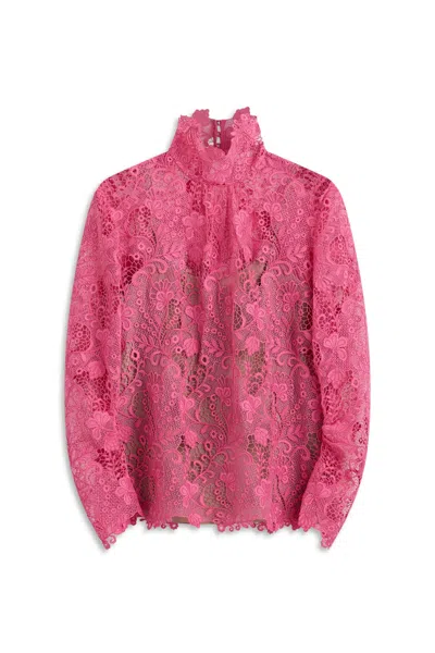 Scanlan Theodore Lace Funnel Neck Blouse In Pink
