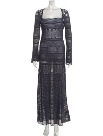 Pre-owned Scanlan Theodore Lace Pattern Long Dress In Blue