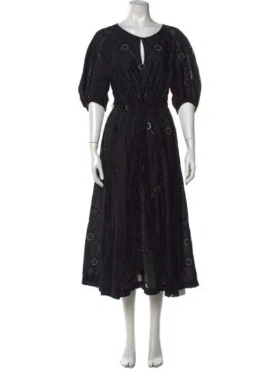 Pre-owned Scanlan Theodore Lace Pattern Midi Length Dress In Black