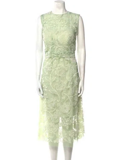 Pre-owned Scanlan Theodore Lace Pattern Midi Length Dress In Green