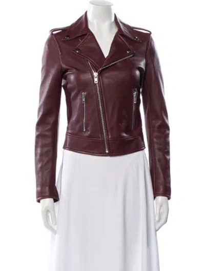 Pre-owned Scanlan Theodore Lamb Leather Biker Jacket In Burgundy