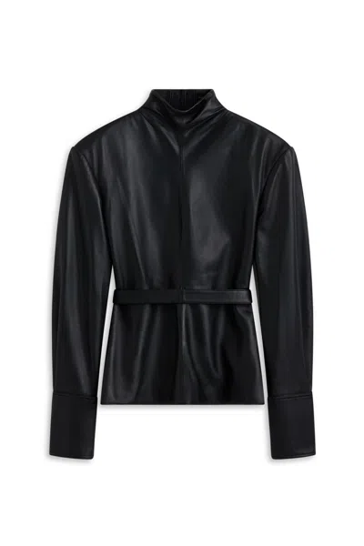 Scanlan Theodore Leather Funnel Neck Top In Black