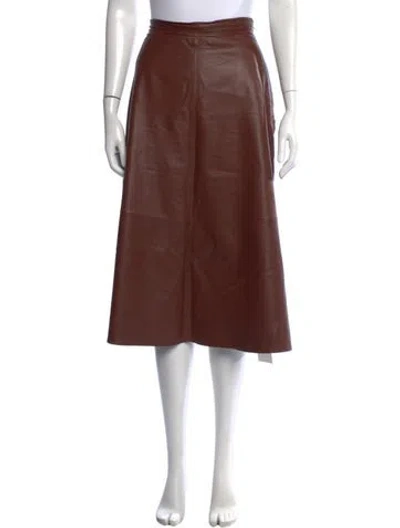 Pre-owned Scanlan Theodore Leather Midi Length Skirt In Brown