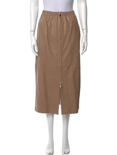 Pre-owned Scanlan Theodore Leather Midi Length Skirt W/ Tags In Neutral