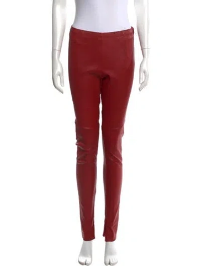 Pre-owned Scanlan Theodore Leather Skinny Leg Pants In Red