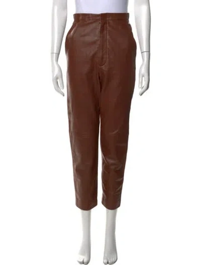 Pre-owned Scanlan Theodore Leather Straight Leg Pants In Brown