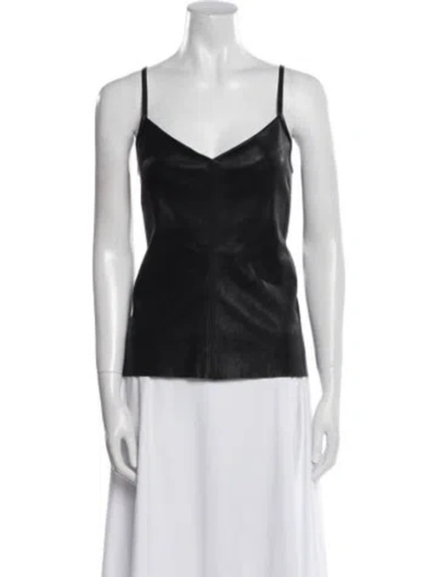 Pre-owned Scanlan Theodore Leather V-neck Top In Black