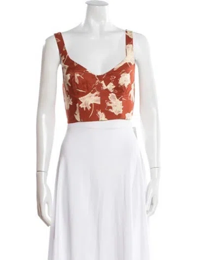 Pre-owned Scanlan Theodore Linen Floral Print Crop Top In Neutral