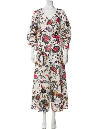 Pre-owned Scanlan Theodore Linen Floral Print Pant Set In Neutrals