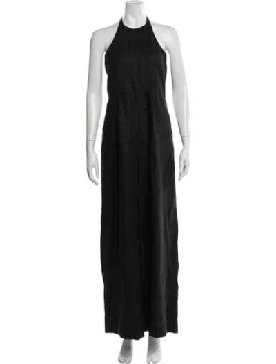Pre-owned Scanlan Theodore Linen Halterneck Jumpsuit In Black