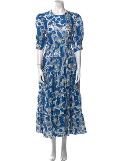 Pre-owned Scanlan Theodore Linen Long Dress In Blue