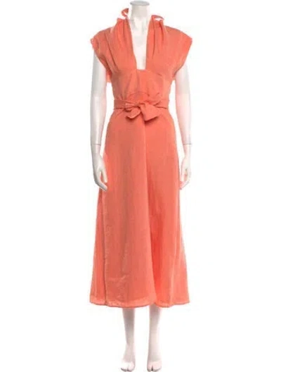 Pre-owned Scanlan Theodore Linen Long Dress In Orange