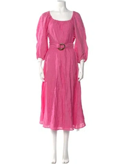 Pre-owned Scanlan Theodore Linen Midi Length Dress In Pink