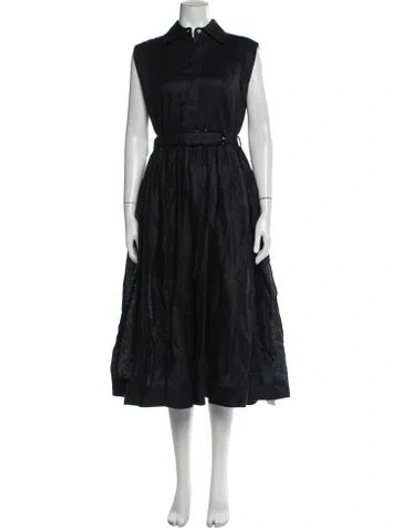 Pre-owned Scanlan Theodore Linen Midi Length Dress W/ Tags In Black