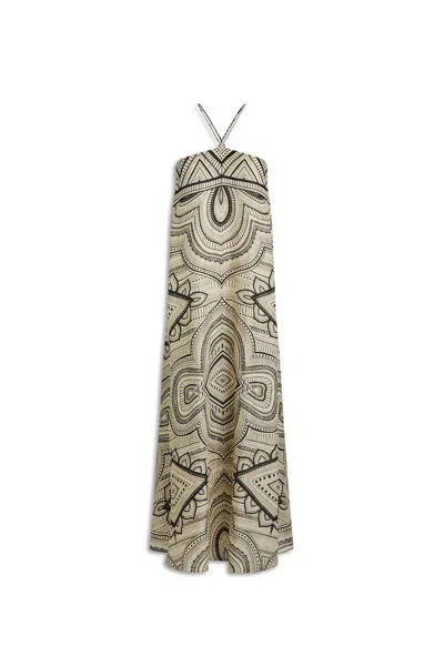 Scanlan Theodore Linen Ottoman Print Dress In Brown