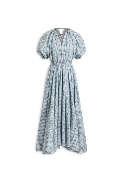 Scanlan Theodore Linen Plaid Dress In Blue