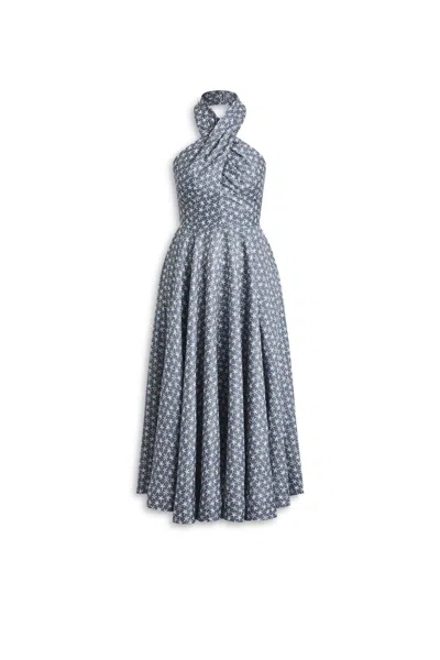 Scanlan Theodore Linen Printed Halter Dress In Blue