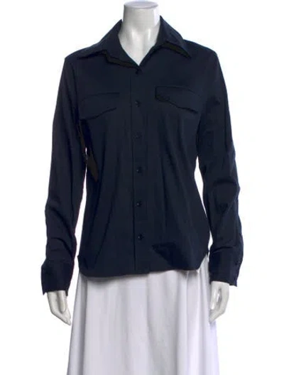 Pre-owned Scanlan Theodore Long Sleeve Button-up Top In Blue