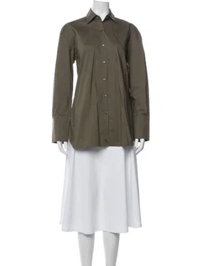 Pre-owned Scanlan Theodore Long Sleeve Button-up Top In Green