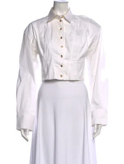 Pre-owned Scanlan Theodore Long Sleeve Button-up Top In White