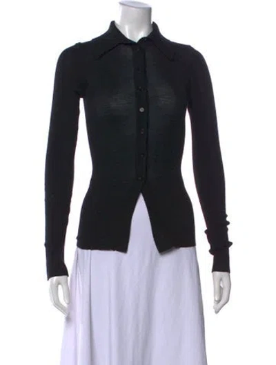 Pre-owned Scanlan Theodore Merino Wool Long Sleeve Button-up Top In Black
