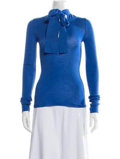 Pre-owned Scanlan Theodore Merino Wool Tie Neck Sweater In Blue