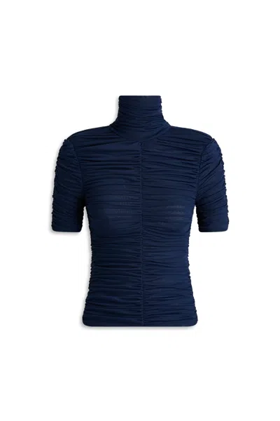 Scanlan Theodore Mesh Ruched Top In Blue
