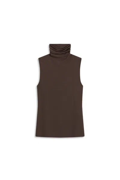 Scanlan Theodore Mesh Soft Funnel Neck Tank In Brown