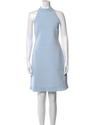 Pre-owned Scanlan Theodore Mock Neck Knee-length Dress In Blue
