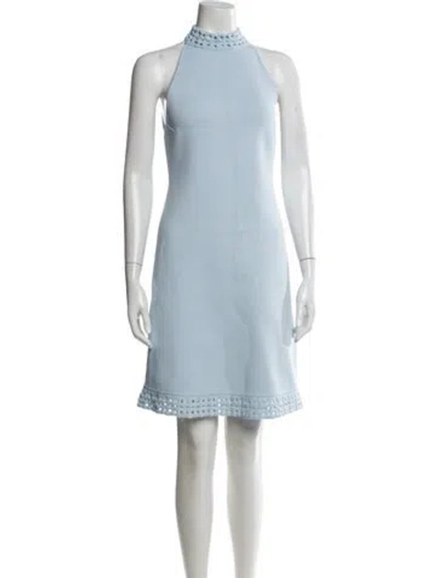 Pre-owned Scanlan Theodore Mock Neck Knee-length Dress In Blue