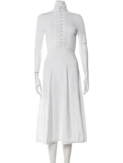 Pre-owned Scanlan Theodore Mock Neck Long Dress In Neutrals