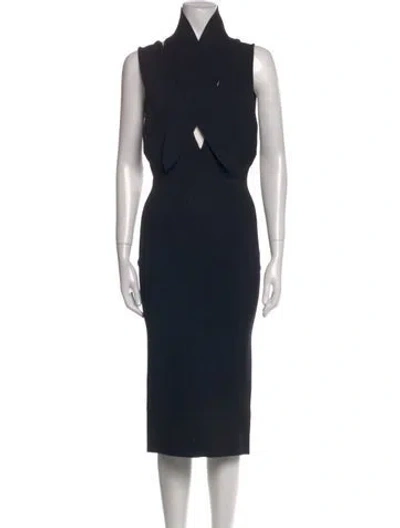 Pre-owned Scanlan Theodore Mock Neck Midi Length Dress In Black