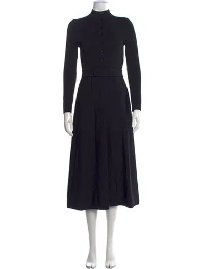 Pre-owned Scanlan Theodore Mock Neck Midi Length Dress In Black