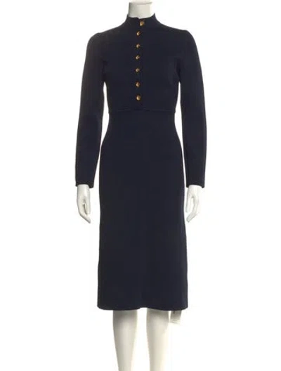 Pre-owned Scanlan Theodore Mock Neck Midi Length Dress In Blue