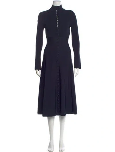 Pre-owned Scanlan Theodore Mock Neck Midi Length Dress In Blue