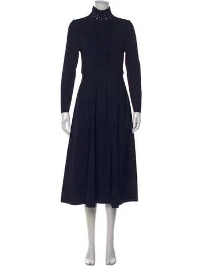 Pre-owned Scanlan Theodore Mock Neck Midi Length Dress In Blue