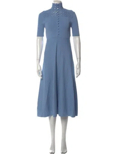 Pre-owned Scanlan Theodore Mock Neck Midi Length Dress In Blue