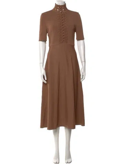 Pre-owned Scanlan Theodore Mock Neck Midi Length Dress In Brown