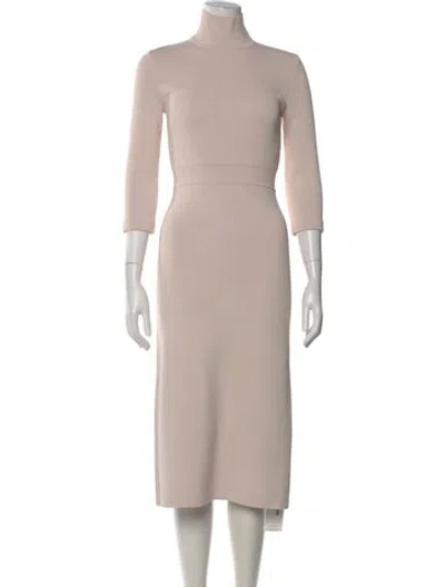 Pre-owned Scanlan Theodore Mock Neck Midi Length Dress In Neutral