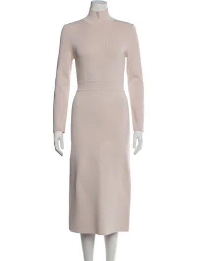 Pre-owned Scanlan Theodore Mock Neck Midi Length Dress In Neutrals