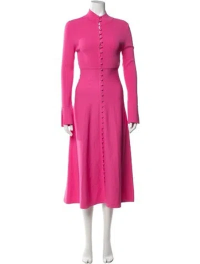 Pre-owned Scanlan Theodore Mock Neck Midi Length Dress In Pink