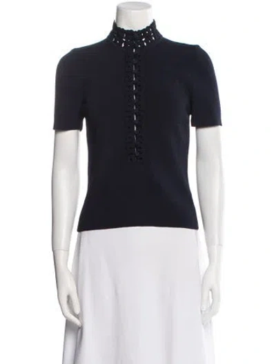 Pre-owned Scanlan Theodore Mock Neck Short Sleeve Polo In Blue